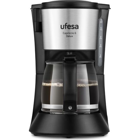 Ufesa CG7115 Capriccio 6 Delux Macchina Caffè Americano, 6 tazze, 600W, Brocca 0,6 L, Filtro Permanente, Piastra Riscaldante Antiaderente, Sistema Salvagoccia, Auto Stop, Finiture in Acciaio Inox (1/5)