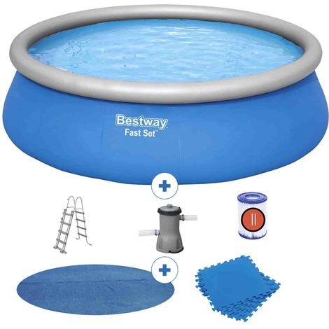 Piscina Desmontable Autoportante Bestway Fast Set Ø457x122 cm Depuradora de Cartucho de 3.028 L/H, Cobertor Solar, Escalera y Tapiz Protector de Suelo (1/5)