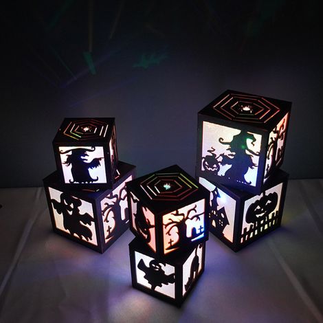Lot de lanternes en bois citrouille fantôme sorcière lumières décor Halloween maison fête (1/4)