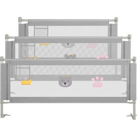 Randaco 3X Barriera da letto per bambino - Per letto da bambino - Portabile con altezza regolabile - Per bambini da 0 a 10 anni - 150+200+200cm - Grigio