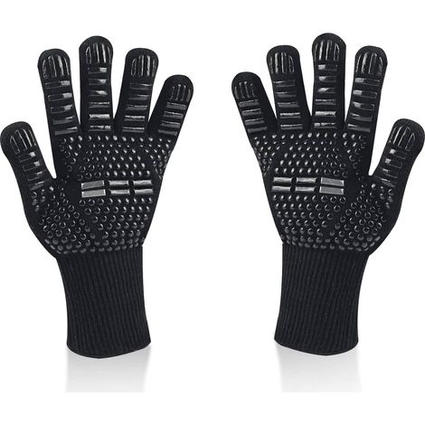 Gants de Barbecue, Universel Gants Four Anti Chaleur Jusqu'à 800°C, Antidérapants Silicone Ignifuge Gant Cuisine avec Protection de l'avant-Bras, pour BBQ, Cuisson au Four, Cheminée (Noir) (1/4)