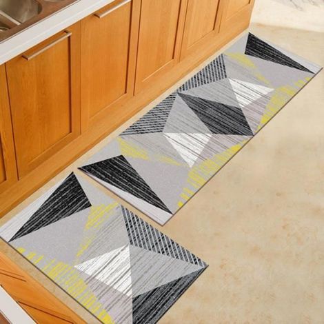 Tapis De Cuisine - 40 X 120 Cm Et 40 X 60 Cm - Antidérapant - Noir Gris - 2 Pièces