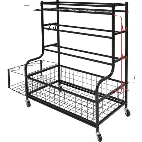 Estante organizador para equipos deportivos, diseño de 4 niveles, capacidad de carga de 160 kg, color negro. (1/2)