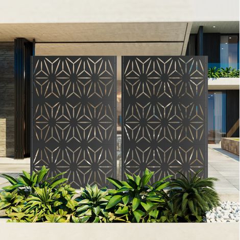 Mampara de privacidad independiente de acero galvanizado 116 x 183 cm negra OKWISH (1/5)