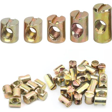 Lot de 50 boulons transversaux M6 en acier au carbone Écrous cylindriques 11 mm, 12 mm, 13 mm, 15 mm, 20 mm, pour lits d'enfants, chaises, lits de meubles (1/5)