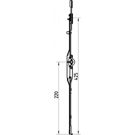 Crémone OF NT sortie de tringle basse 425mm – Hauteur poignée 220mm – Fouillot 8mm – Galet de sécurité à tête champignon (1/2)