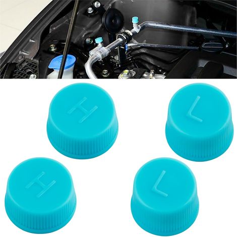 Lot de 4 bouchons de valve de climatiseur de voiture, bouchons de valve AC anti-poussière avec joint intégré comprenant un bouchon haute et basse pression,bouchon de valve AC pour système R134A (1/5)