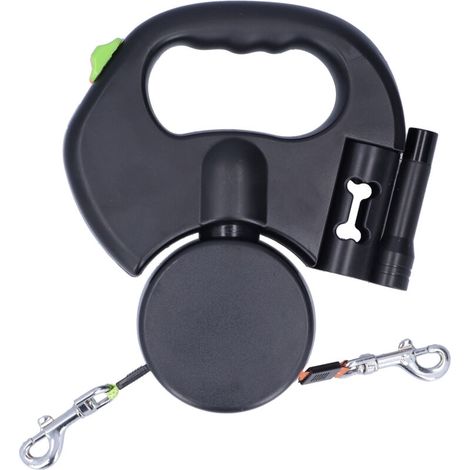 Guinzaglio automatico retrattile per animali domestici, 1 traino, 2 cani doppi, con torcia e dispenser di sacchetti -Crezuo