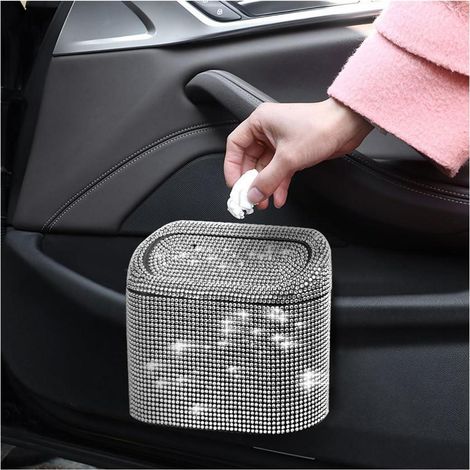 Auto Mülleimer mit Deckel, Strass, auslaufsicher, multifunktional, Weiß (1/5)
