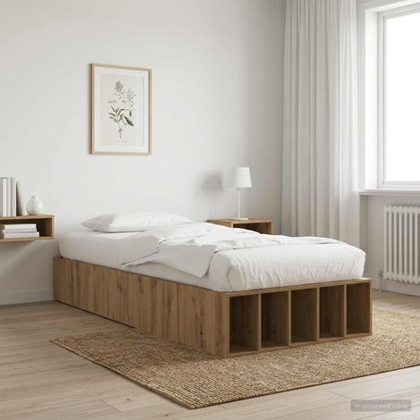 Cadre de lit avec rangement 80 x 200 cm en bois d'ingénierie Chêne artisanal - PANGIVO (1/5)
