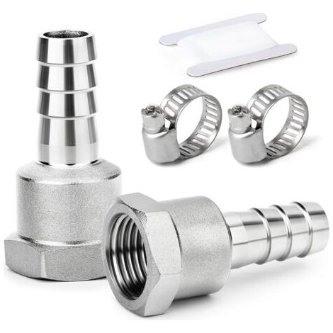 Pair 2 pièces raccords embout cannelé acier inox 304, embout 8 mm vers filetage femelle BSP 1/2\", raccord compression eau, carburant, air (1/5)