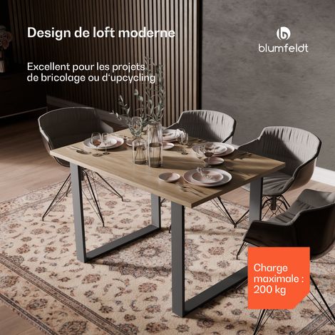 Blumfeldt UrbanFodge U Pieds de Table  Pieds de Table Métal Noir Mat, Design Industriel, 70x72 cm, Capacité 200 kg, Montage Facile, Idéal pour Projets DIY & Ambiance Loft