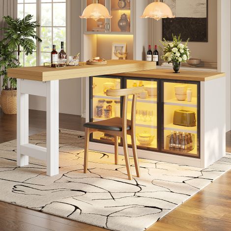 Ensemble multifonctionnel table à manger et armoire latérale, pivotant à 360°, système d'éclairage coloré intelligent, îlot de cuisine et mobilier de salle à manger, table à manger extensible pour îlo (1/5)