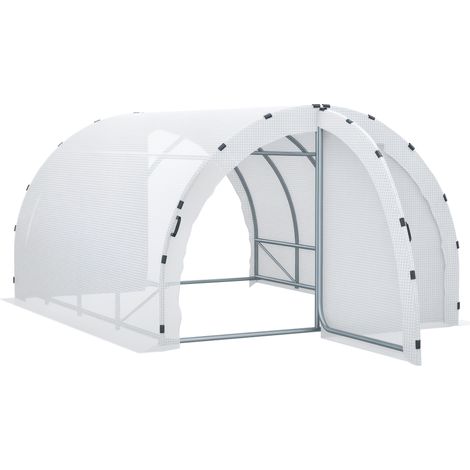 Serre Jardin Tunnel 12m² 4x3x2m, Châssis Tubulaire Renforcé 25mm Double Porte Poignées Bâche PE Blanc