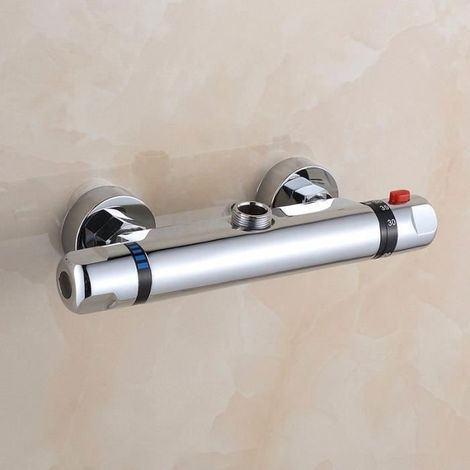 Robinet Douche Thermostatique Mitigeur Valve Mur - Gris - Chromé - 2 trous - Baignoire (1/4)