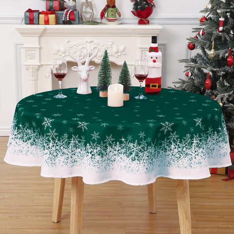 Nappe de Noël imperméable et anti-taches – Décor festive flocon de neige – Tissu polyester résistant – Facile à nettoyer – Table ronde – Vert – 153×153cm – 60 pouces – (Germany) (1/5)
