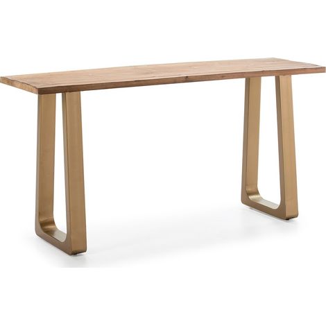 Console bois massif clair et pieds métal doré 160cm (1/3)