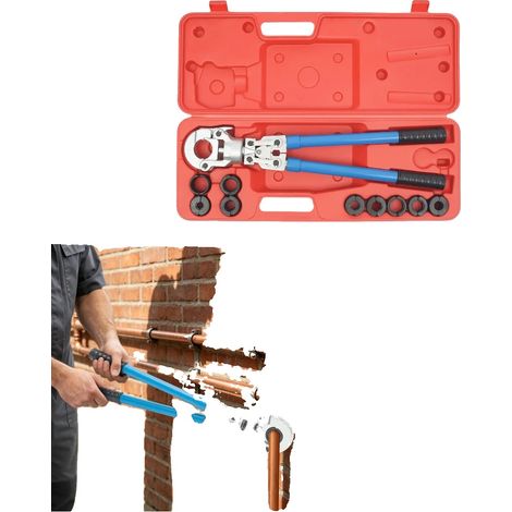 Herramienta hidráulica para engarzar tuberías PEX, salida de 6T, cabezal giratorio de 360°, longitud de 55 a 74 cm, 9 matrices intercambiables, empuñadura ergonómica. (1/5)