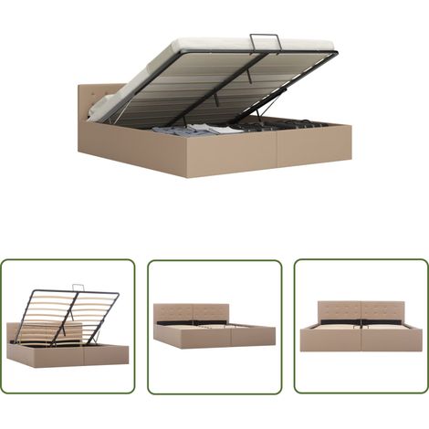 The Living Store Cadre de lit avec rangement hydraulique Similicuir 160x200 cm - Lit Design - Cadre Lit Capitonné - Lit Double - Lit Avec Rangement - Literie (1/5)