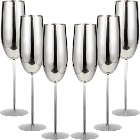 (Argent - 250 ml) Lot de 6 verres à cocktail créatifs en acier inoxydable pour bar à vin, champagne et vin rouge. (1/5)