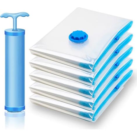 Lot de 5 sacs de rangement pliables sous vide pour vêtements, organisateurs de vêtements, sacs compressibles et hermétiques - 60 x 80 cm (1/5)