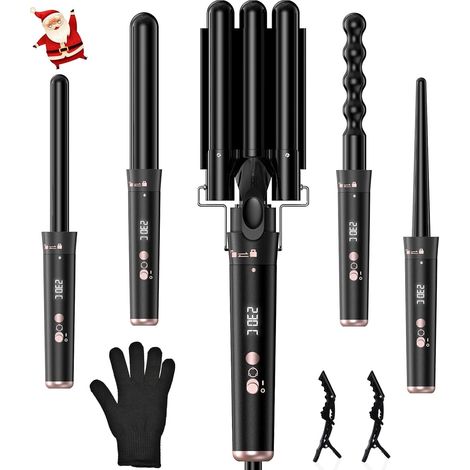 5 in 1 Hair Curler with 5 Interchangeable Heads, Curling Iron Wave Curling Iron to Create Loose Curl, Tight and Wave, PTC Fast Heating, Temperature Adjustable (1/5)