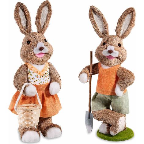 Coniglietti Pasquali con Cestino in Paglia, Idea Regalo per Bambini, Set 2 Pezzi (1/5)