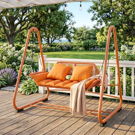 Balançoire Hollywood. Balançoire de jardin avec coussins. Structure. Pour jardin ou balcon. 174 x 120 x 162 cm. Métal. Terre cuite.