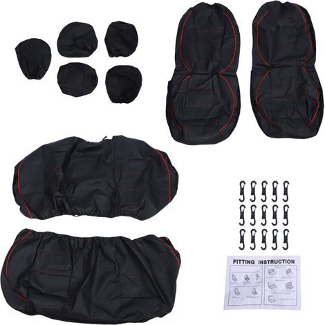 Housses de siège auto universelles, 9 protections en cuir PU pour sièges avant et arrière, ensemble complet, compatibles avec les airbags des sièges avant (rouge)