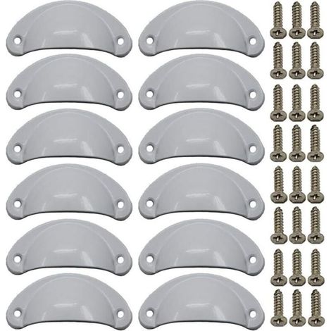 Lot de 12 poignées coquillage vintage pour commode, meuble de cuisine, forme demi-lune, 8,1 cm x 3,5 cm, blanc (1/4)