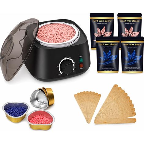 Chauffe Cire Epilation Kit Epilation Cire Appareil Chauffe-Cire avec Perles de Cire 400g, Gobelets Papier 5 pcs, Spatules Bois 20 pcs, Kit Epilation pour Visage, Corps, Sourcils, Bikini usage maison (1/5)