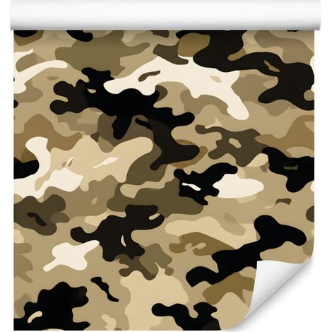 Carta da parati mimetica militare oro, ocra e beige per soggiorno e camera da letto 50x1000 (1/5)