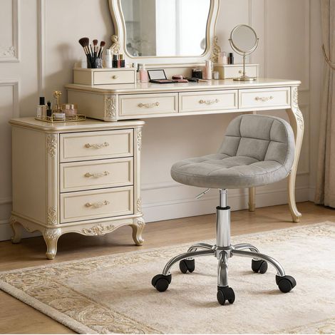 Bürostuhl 38x31x56.5-68 cm hellgrau aus Samt und Metall, höhenverstellbar mit Rollen (1/5)