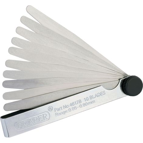 Draper 36169 Metric Feeler Gauge Set, 0.05 mm to 0.80 mm, 100 mm Length, 10 Pieces, Blue (1/5)