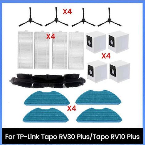 17 pièces de rechange compatibles avec aspirateur RV30 Plus/RV10 Plus : brosse principale, filtres, lingettes de nettoyage et sacs à poussière. (1/5)