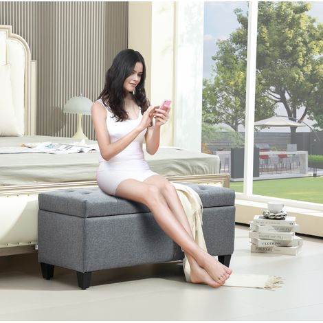 Banc coffre rembourré avec rangement 100 x 40 x 44 cm gris clair (1/5)