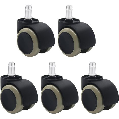 Set mit 5 universellen Ersatzrollen für Bürostühle, 5,1 cm, 11 mm, Standardgröße – Schwarz/Grau (1/4)