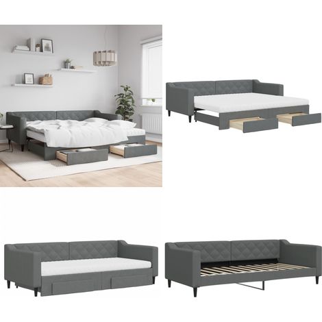 Tagesbett Ausziehbar mit Schubladen Dunkelgrau 90x200 cm Stoff - Sofa Bett - Schlafcouch - Gästebett - Tagesbett - Wohnzimmer Möbel - Home & Living (1/5)