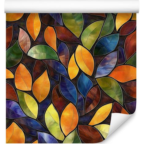 Papier peint vitrail or, jaune et rouille pour salon et chambre 50x1000 cm (1/5)