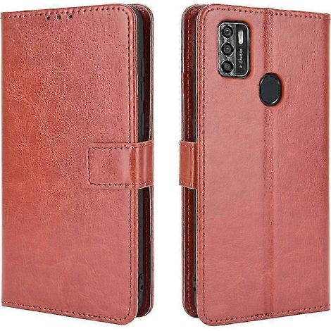 Klapphülle aus Crazy Horse Leder mit Kartenhalter, Ständer und Trageschlaufe für das Blade A7s 2020 Smartphone, robuste und elegante Schutzhülle. (1/4)