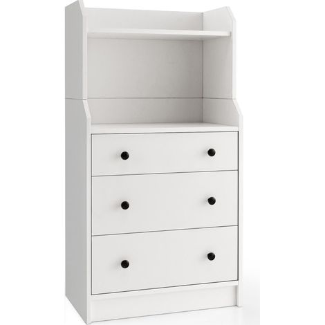 Cassettiera portaoggetti a 3 cassetti con ripiani 58 x 36 x 111 cm spazio di archiviazione aperto e chiuso design moderno in legno ingegnerizzato bianco 200011553
