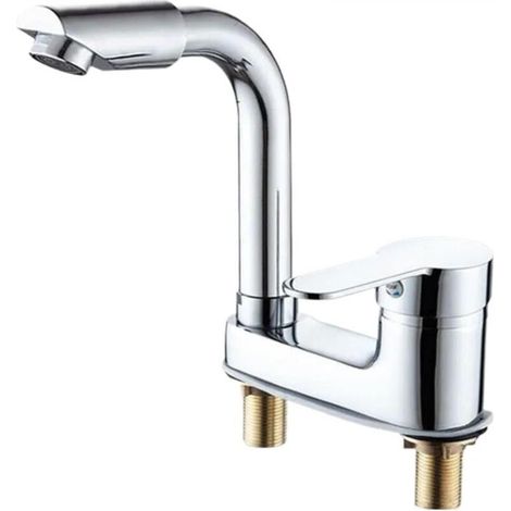 Robinet de salle de bain à deux trous en alliage de zinc avec valve en céramique et aérateur intégré (1/4)