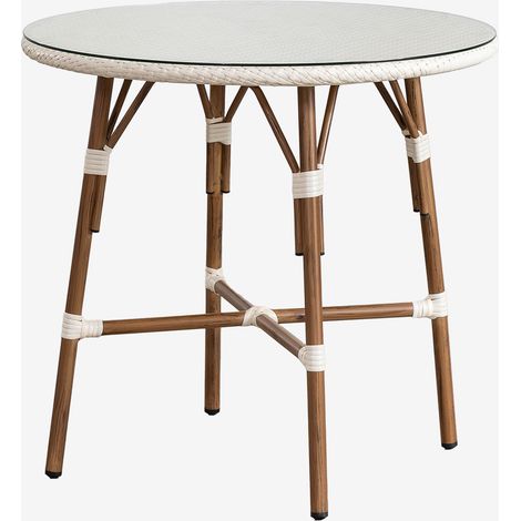 SKLUM Runder Küchentisch Ø80 cm aus Aluminium und synthetischem Rattan Brielle Bistro Gardenia Weiß                                  