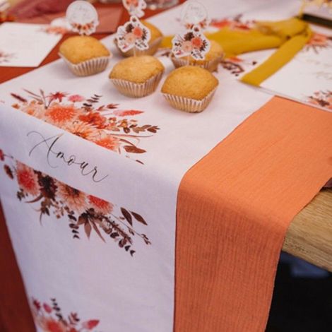 CHEMIN DE TABLE GAZE DE COTON 30CMX3M CORAIL (1/3)