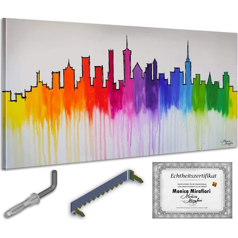 Monica Mirafiori I Cuadro Ciudad Arcoiris I 140x70cm Cuadro pintado a mano Cuadro acrílico Cuadro acrílico de gran formato I Arte moderno I Cuadros artísticos I Cuadro pintado a mano (1/5)