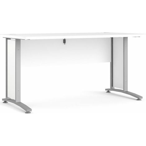 Prisme Schreibtisch B Weiss und silbergrauer Stahl.