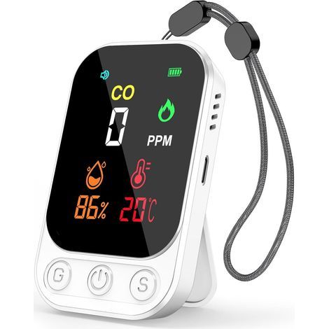 1 Kohlenmonoxidmelder, 80 dB Alarm, wiederaufladbar, Temperatur- und Feuchtigkeitssensor, für Zuhause und unterwegs (1/5)