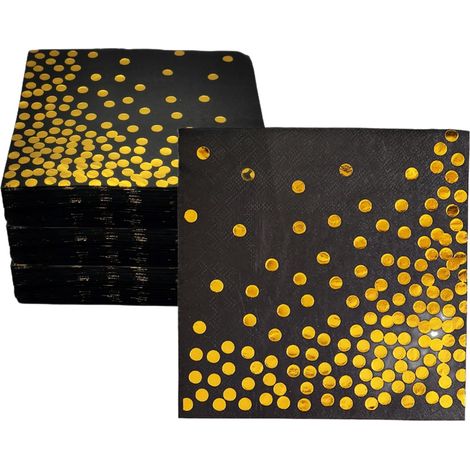 Serviettes En Papier - 100 Pièces - Noir Et Or - 33x33 Cm - Absorbantes - Pour Fête Et Mariage (1/5)