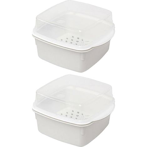 Panier vapeur pour micro-ondes pour légumes et poisson, set de 2 pièces avec passoire amovible et couvercle (1/5)
