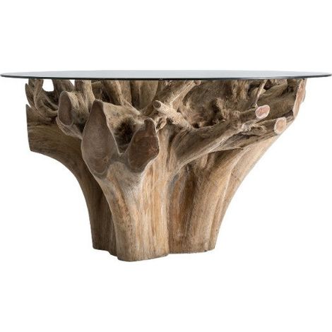 Table à manger verre transparent et racine de teck clair Latika 150 cm (1/5)
